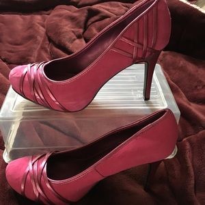 New heels, pink suede, 4” heel and 1” platform